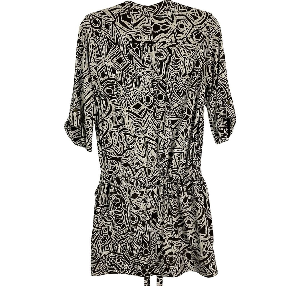 Diane von Furstenberg brown and white printed 3/4 sleeve silk shift dress, sz 10 - Picture 8 of 11